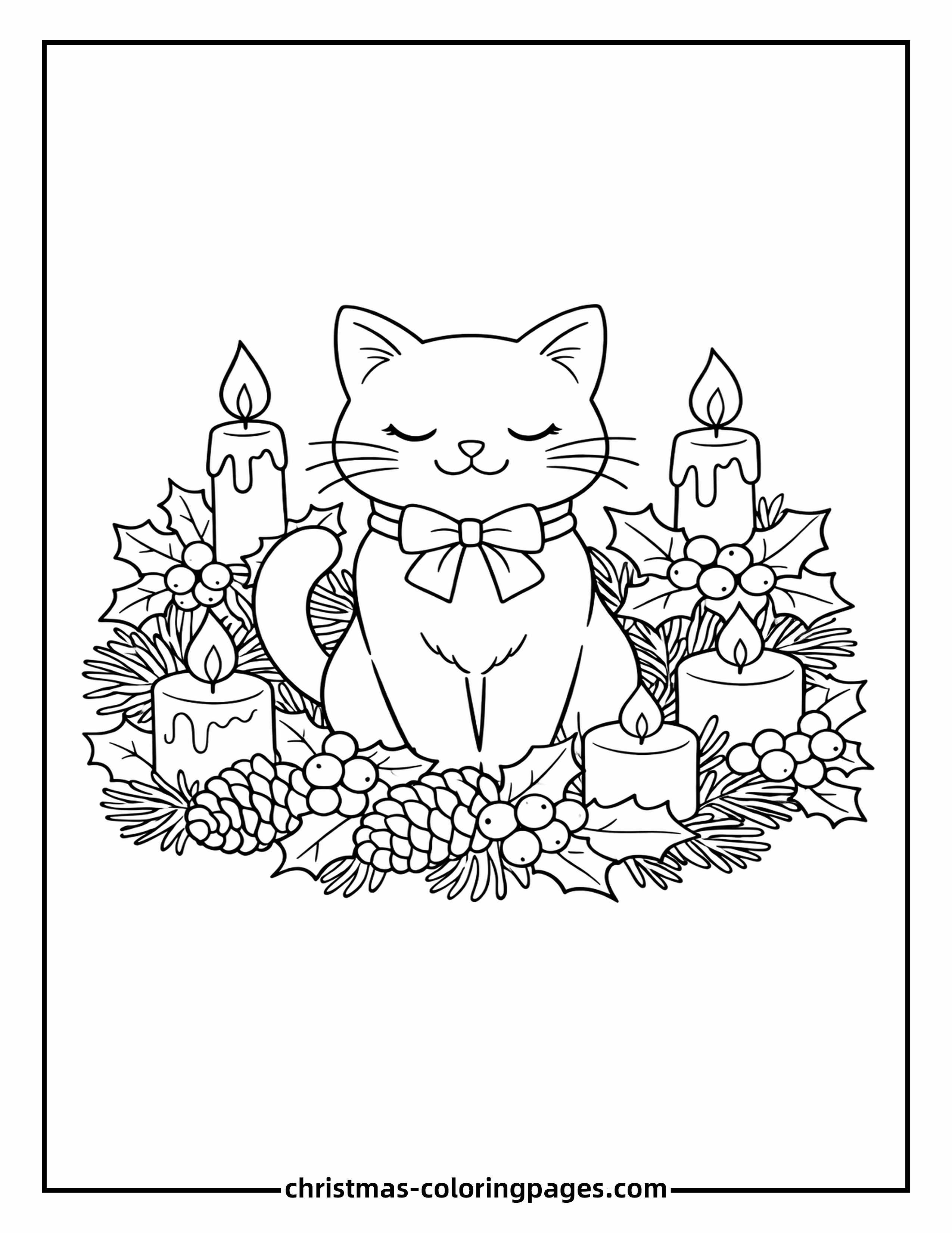 40 Christmas Cat Coloring Pages (Free PDF Printables)