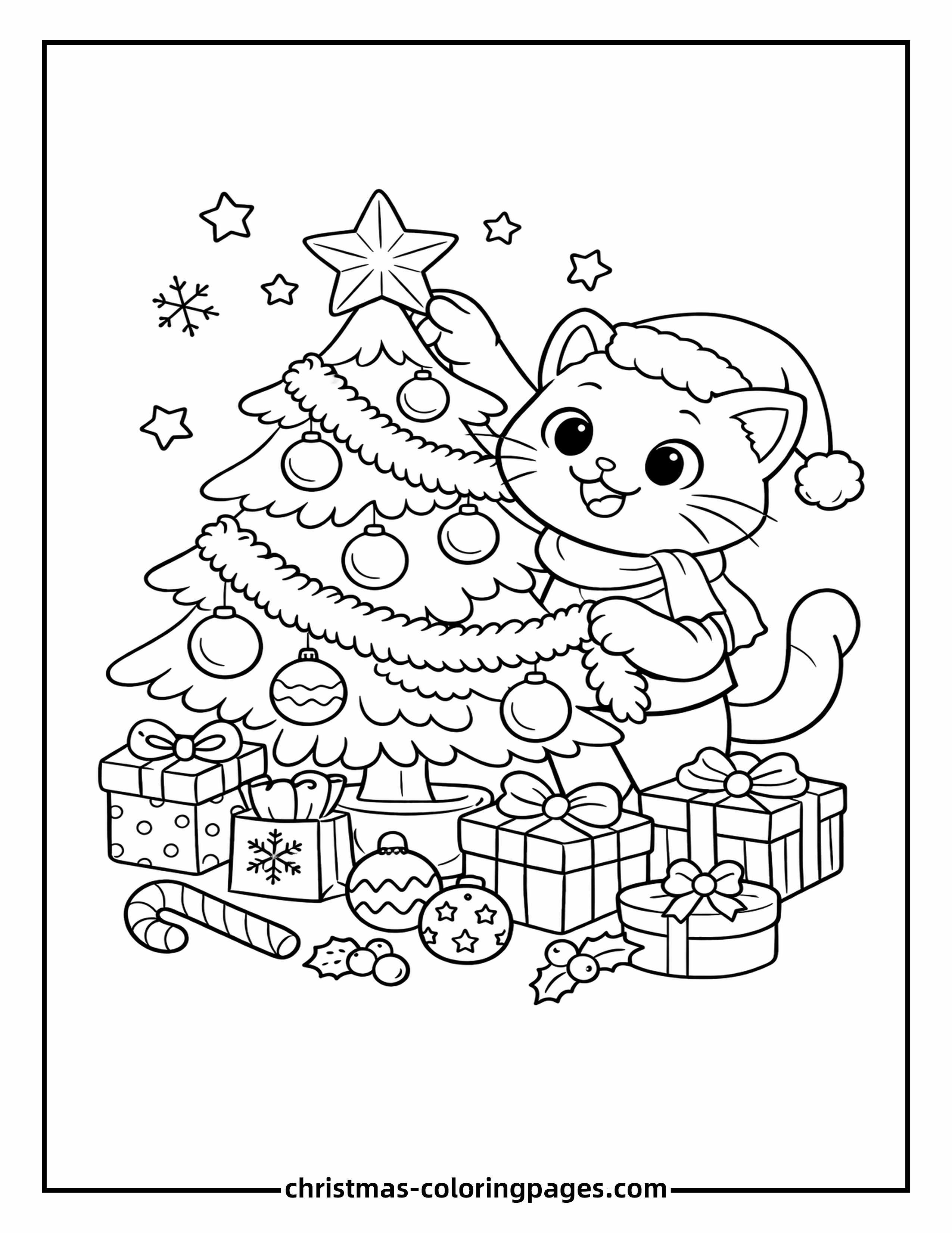 40 Christmas Cat Coloring Pages (Free PDF Printables)