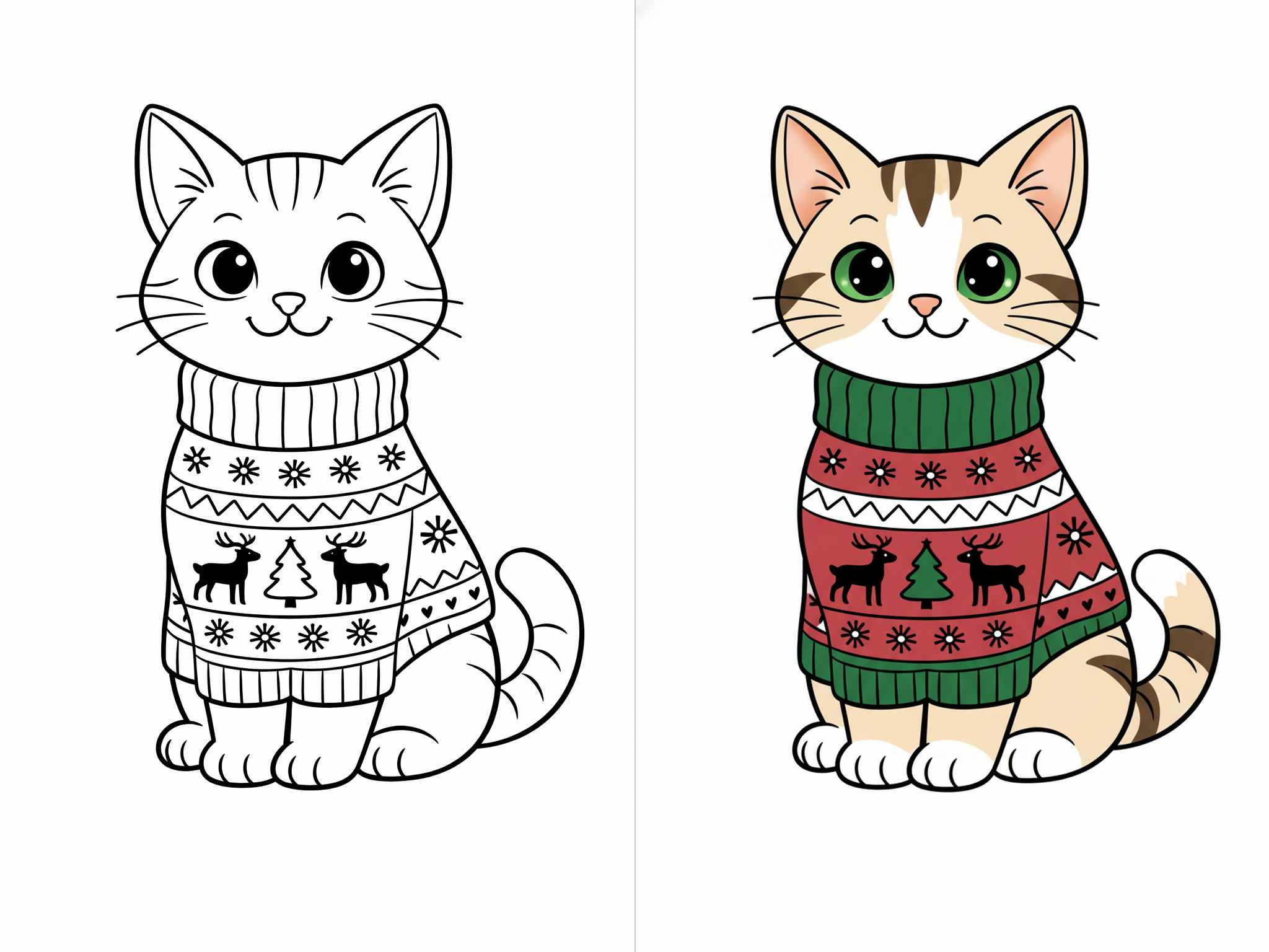 40 Christmas Cat Coloring Pages (Free PDF Printables)