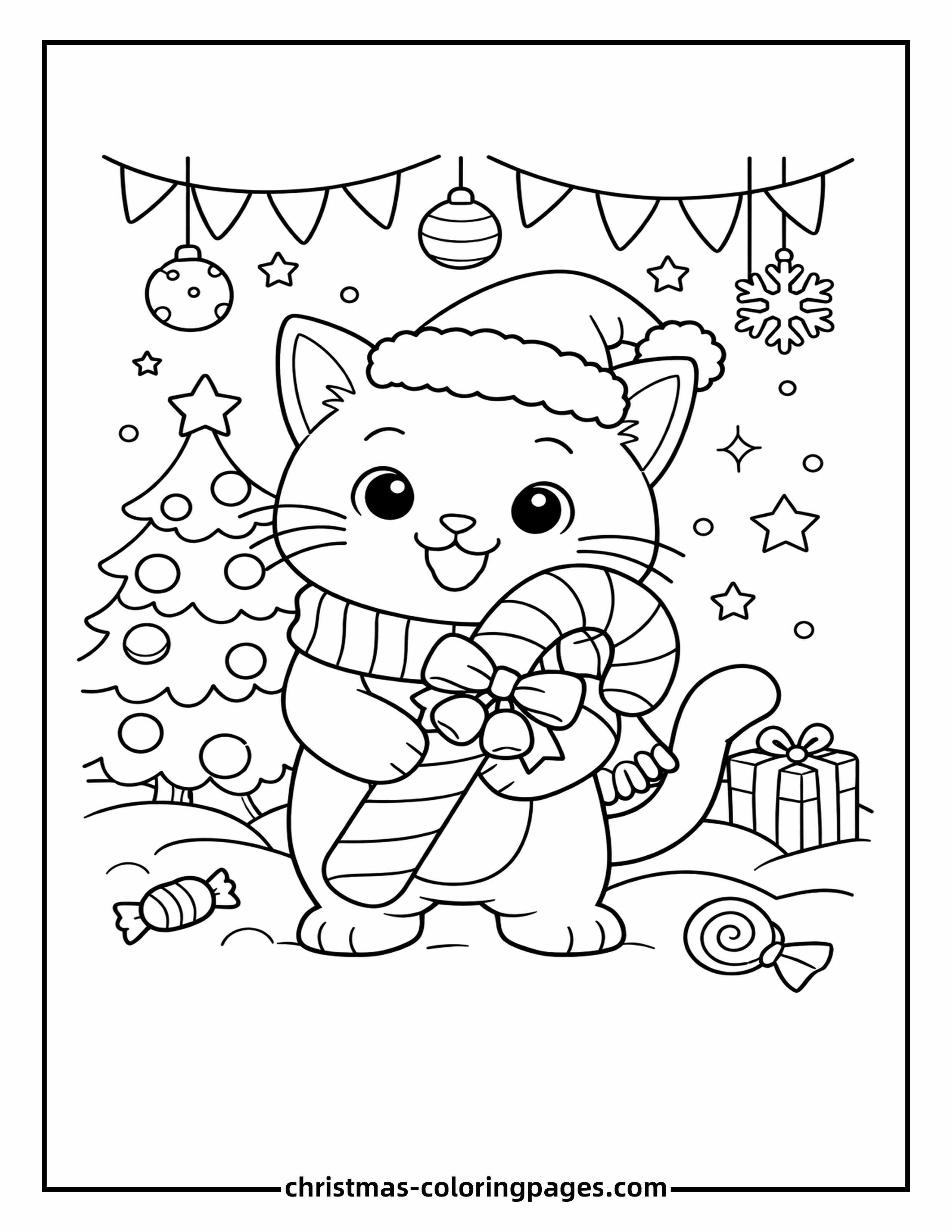 40 Christmas Cat Coloring Pages (Free PDF Printables)
